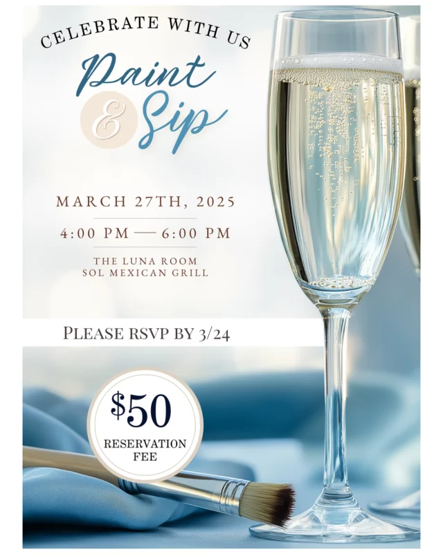 Join us on March 27th from 4-6 PM for an evening of creativity, wine, and good vibes. We love to do something every year to show appreciation for our patients, and this year is a Paint & Sip!

Secure your spot now and let’s sip, paint, and glow together! ✨ Limited spaces available. Call us or click the link in our bio to RSVP.